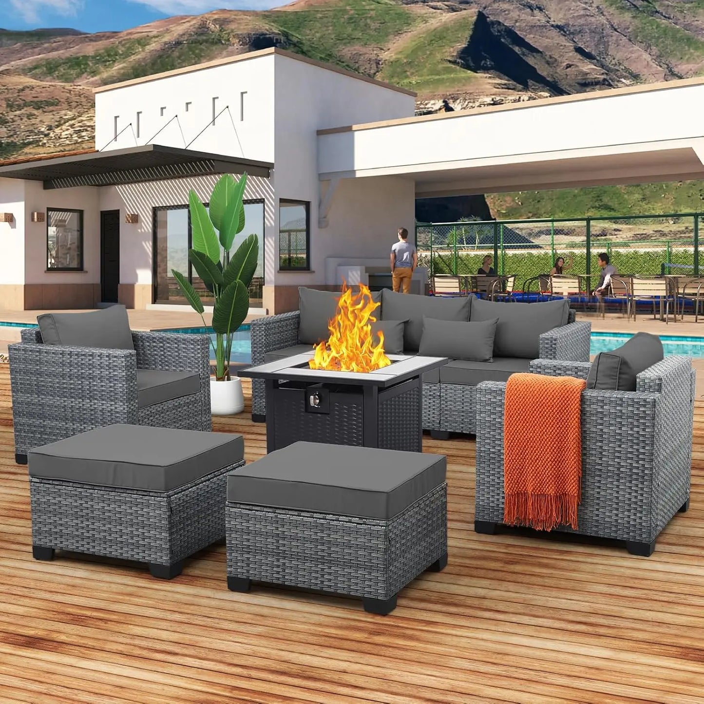 Angduo 6-Piece Wicker Outdoor Patio Furniture Set Weatherproof Conversation Table