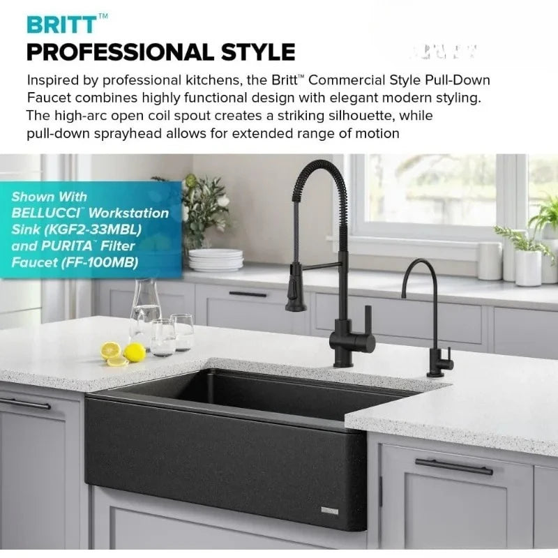 Britt 2nd Gen Commercial Style Pull Down Kitchen Faucet StainlessSteelConstruction