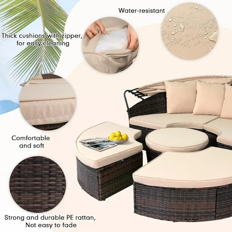 General Use OutdoorLiving Daybed With Retractable Canopy Wicker Rattan Collection
