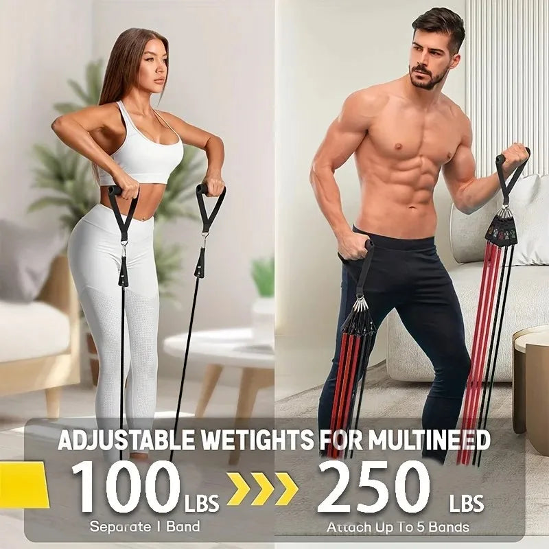 Resistance Bands Set 250lbs With Door Anchor Handles Ankle Straps Carry Bag