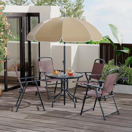 HobbyLane 6 Piece Patio Dining Set For 4 With Umbrella And Round Glass Table