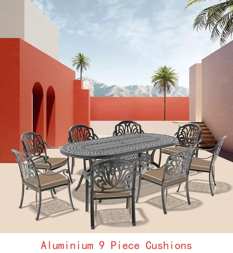 General Use WeatherResistantDurable 9Piece CastAluminum OutdoorPatio Furniture Set Collection