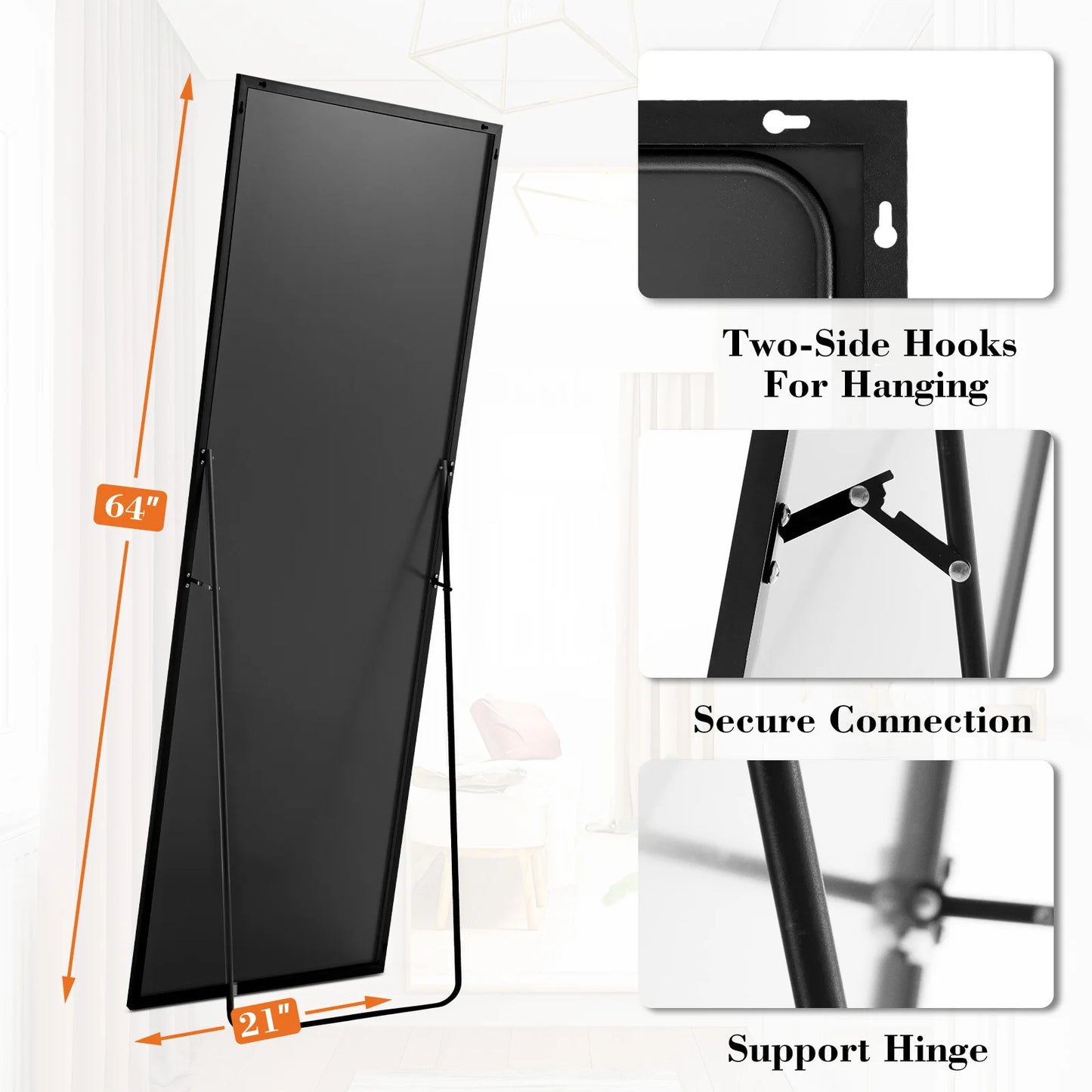 JHK Wall Mirror Aluminum Alloy Frame With Stand Living Room