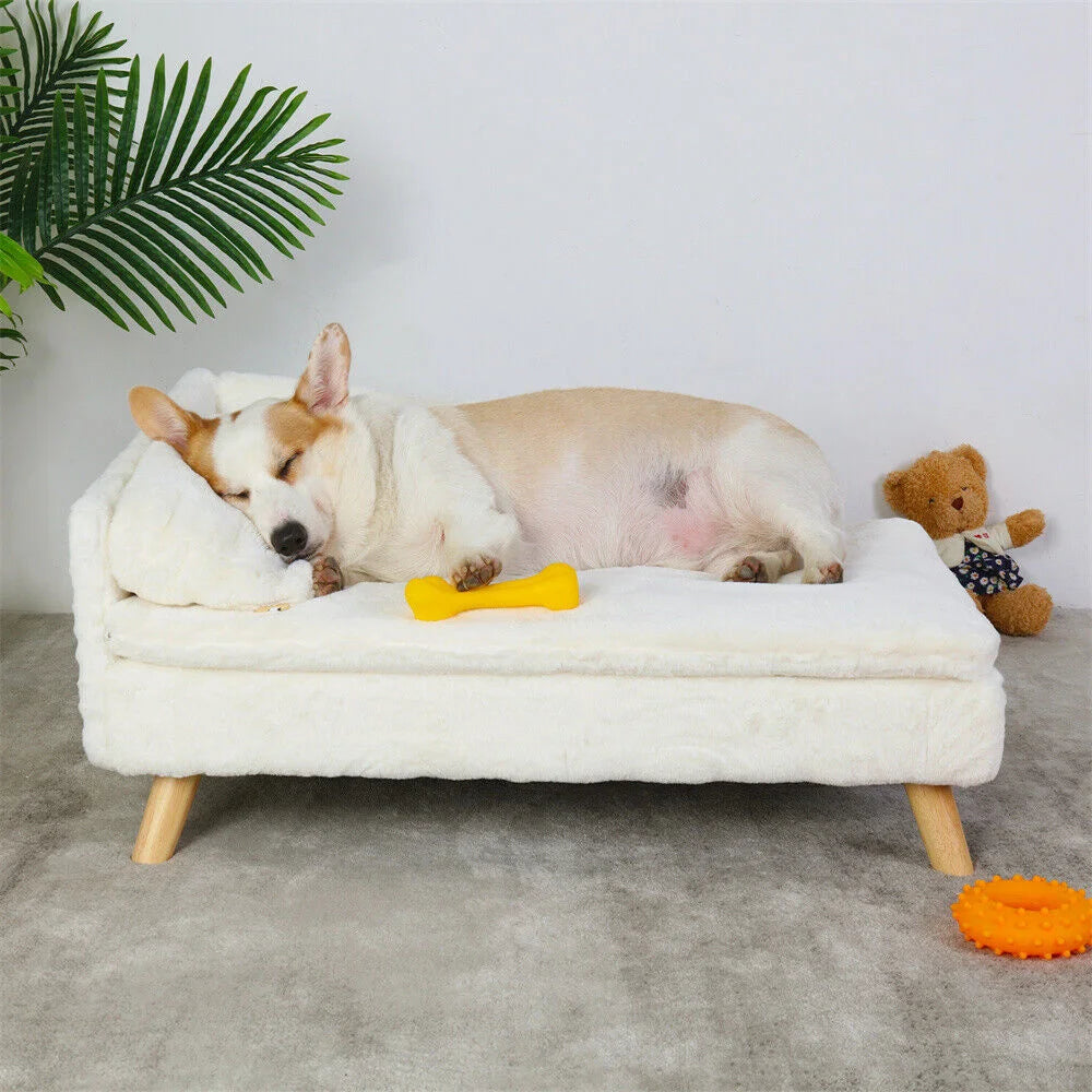 BORWARTCN Luxury Elevated Dog Sofa Bed With Wooden Legs
