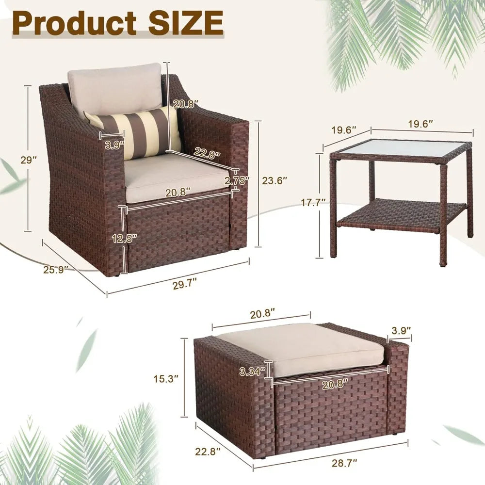 5 Piece Patio Conversation Set Outdoor Wicker With Ottoman Footrest