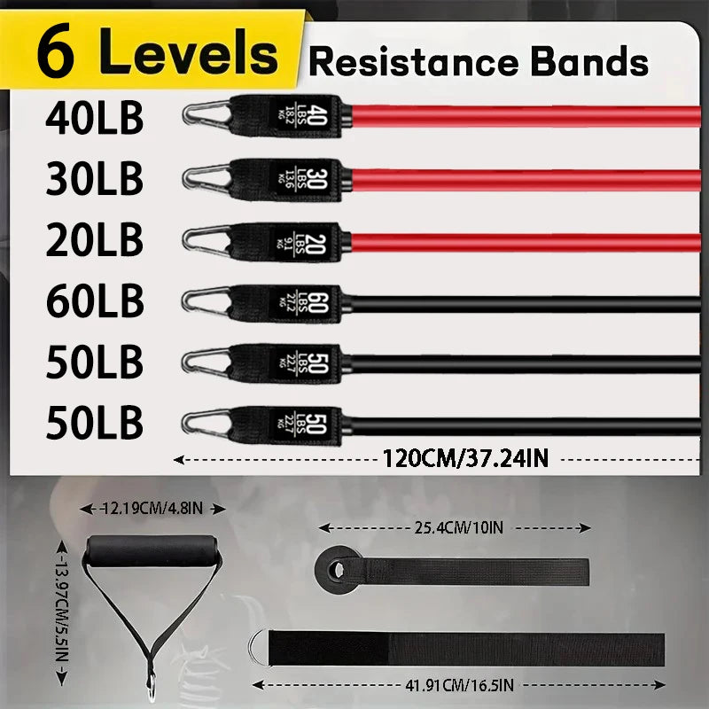 Resistance Bands Set 250lbs With Door Anchor Handles Ankle Straps Carry Bag