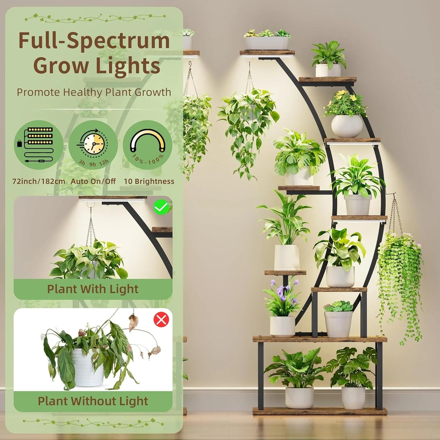 ZUIJI Indoor Grow Lights Stand 9-Tier Metal Plant Shelf