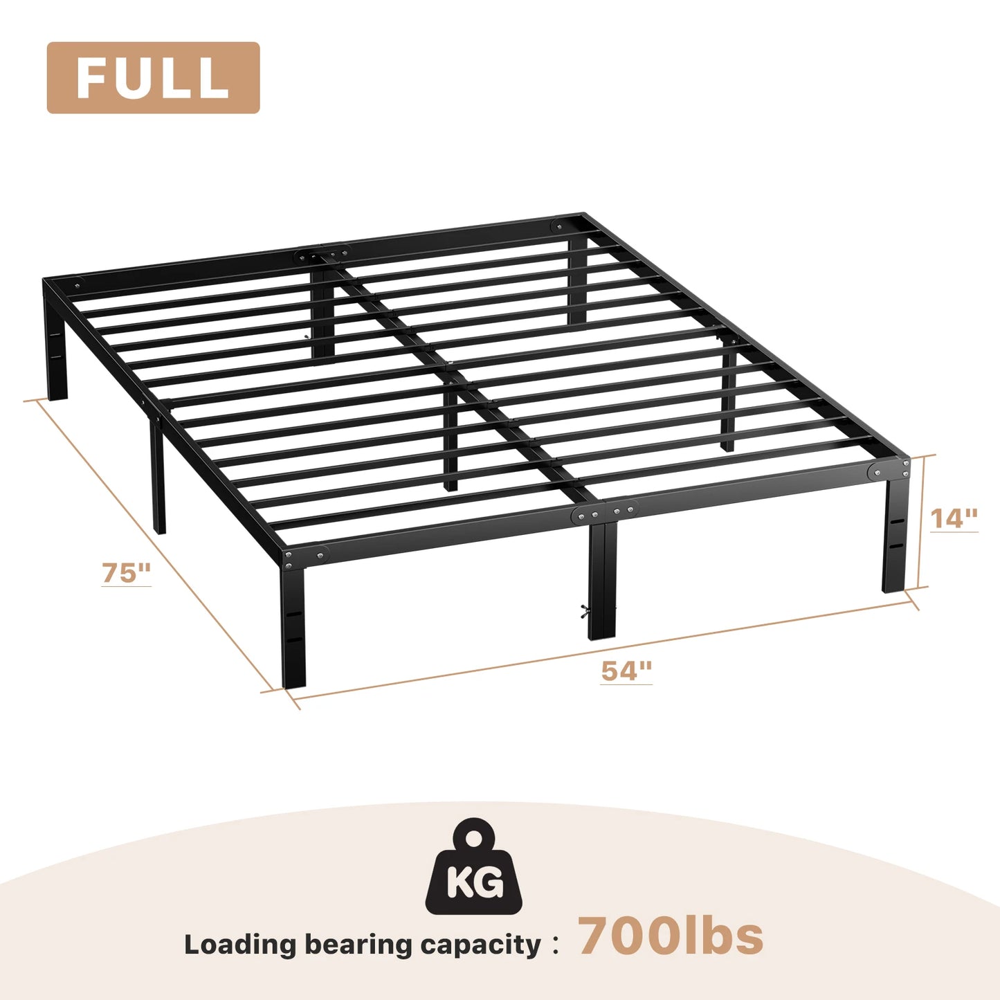 JHK Basic Metal Platform Bed Frame With Storage Slat Support