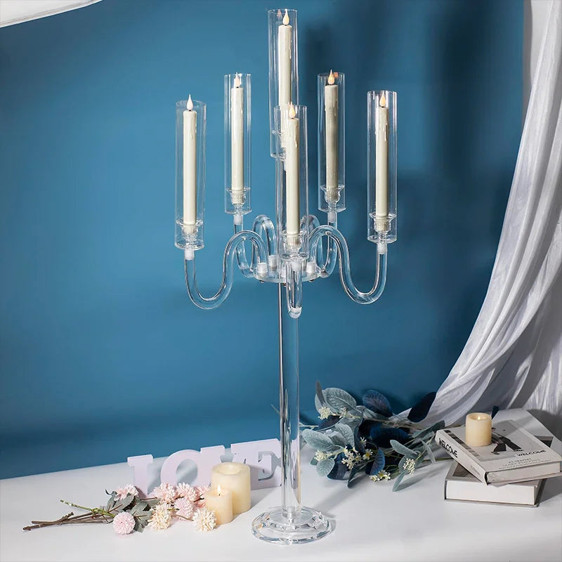 Acrylic CandleHolder CenterpieceDisplay SixArm Conical LED Wedding Decor Exhibition