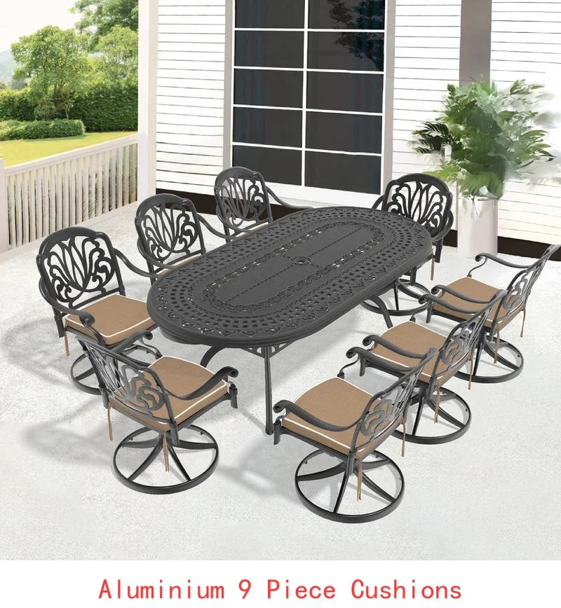 General Use WeatherResistantDurable 9Piece CastAluminum OutdoorPatio Furniture Set Collection