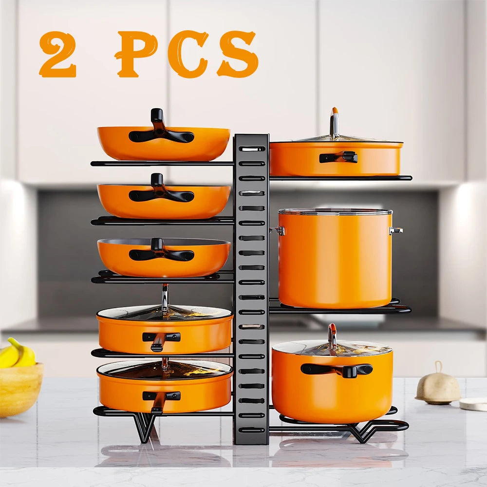 Hign-Concerned 2 Pack Pot Rack Organizers With Adjustable Lid Holders For Kitchen Storage