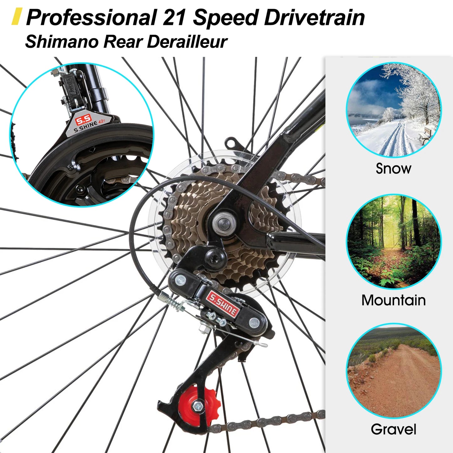 JOYSTAR Mountain Bike 21 Speed Hardtail Steel Frame For Adults