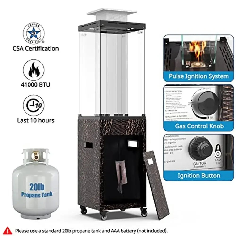 XMSJ 41000 BTU Outdoor Patio Heater Propane With Wheels Glass Hood Weather Cover