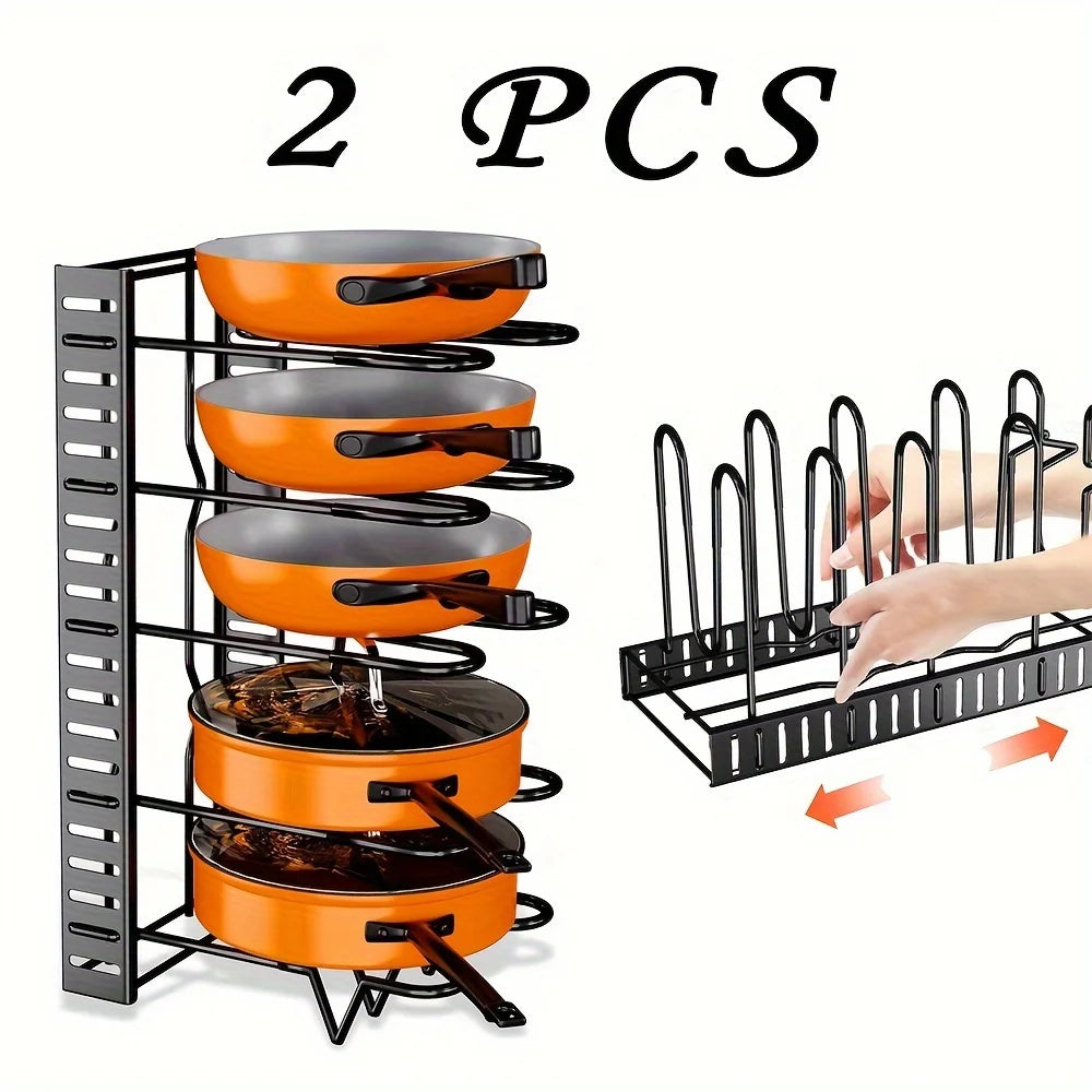 Hign-Concerned 2 Pack Pot Rack Organizers With Adjustable Lid Holders For Kitchen Storage