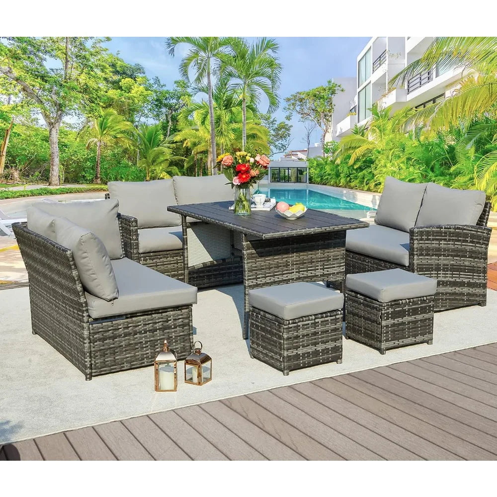 TANGXU Contemporary Outdoor Patio Furniture Set Weatherproof Wicker Conversation Ottoman