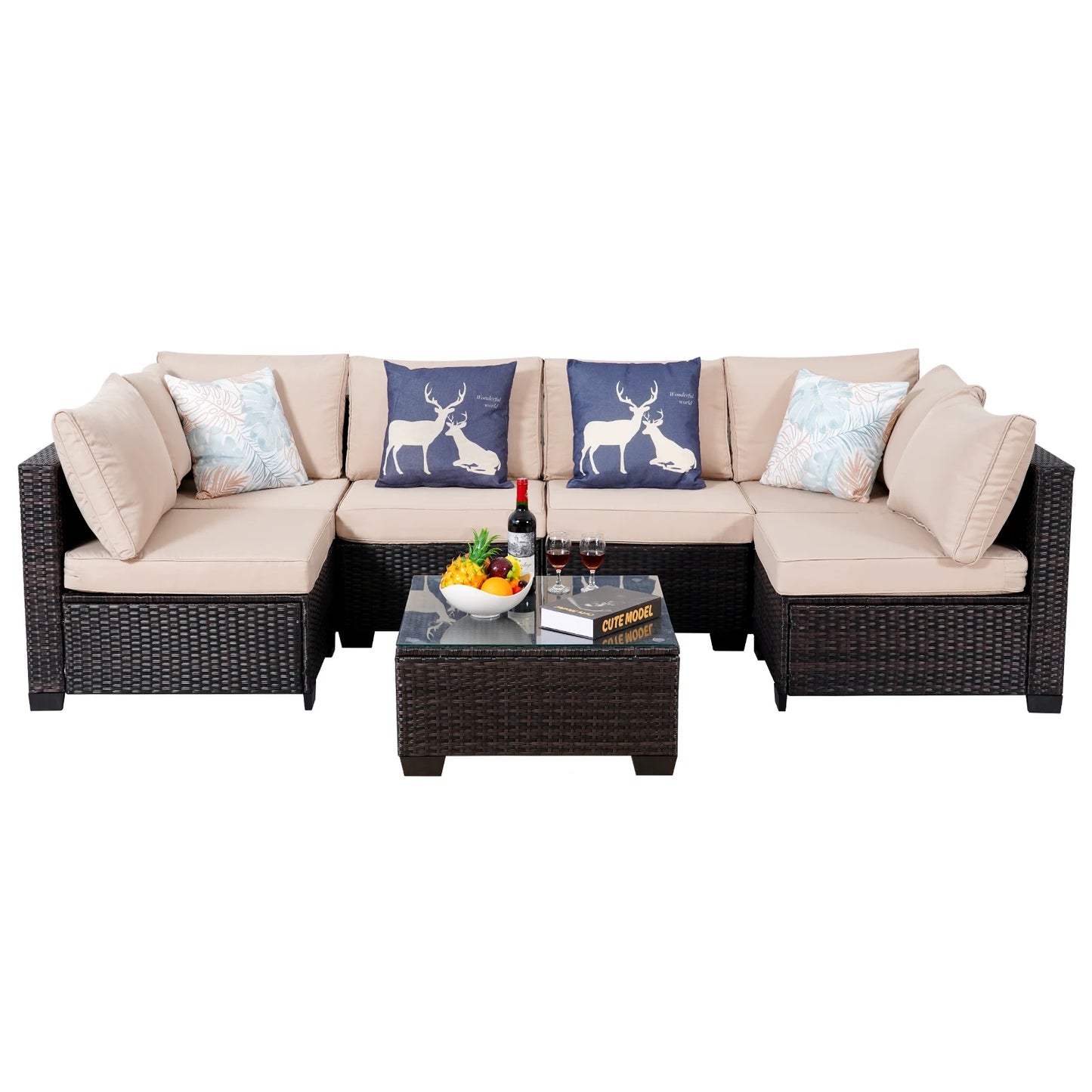 Naga Bahna Outdoor Patio Furniture Sectional Sofa PE Rattan Wicker Conversation Set With Thick Cushions