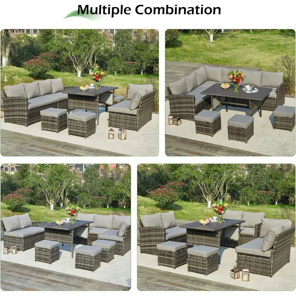TANGXU Contemporary Outdoor Patio Furniture Set Weatherproof Wicker Conversation Ottoman