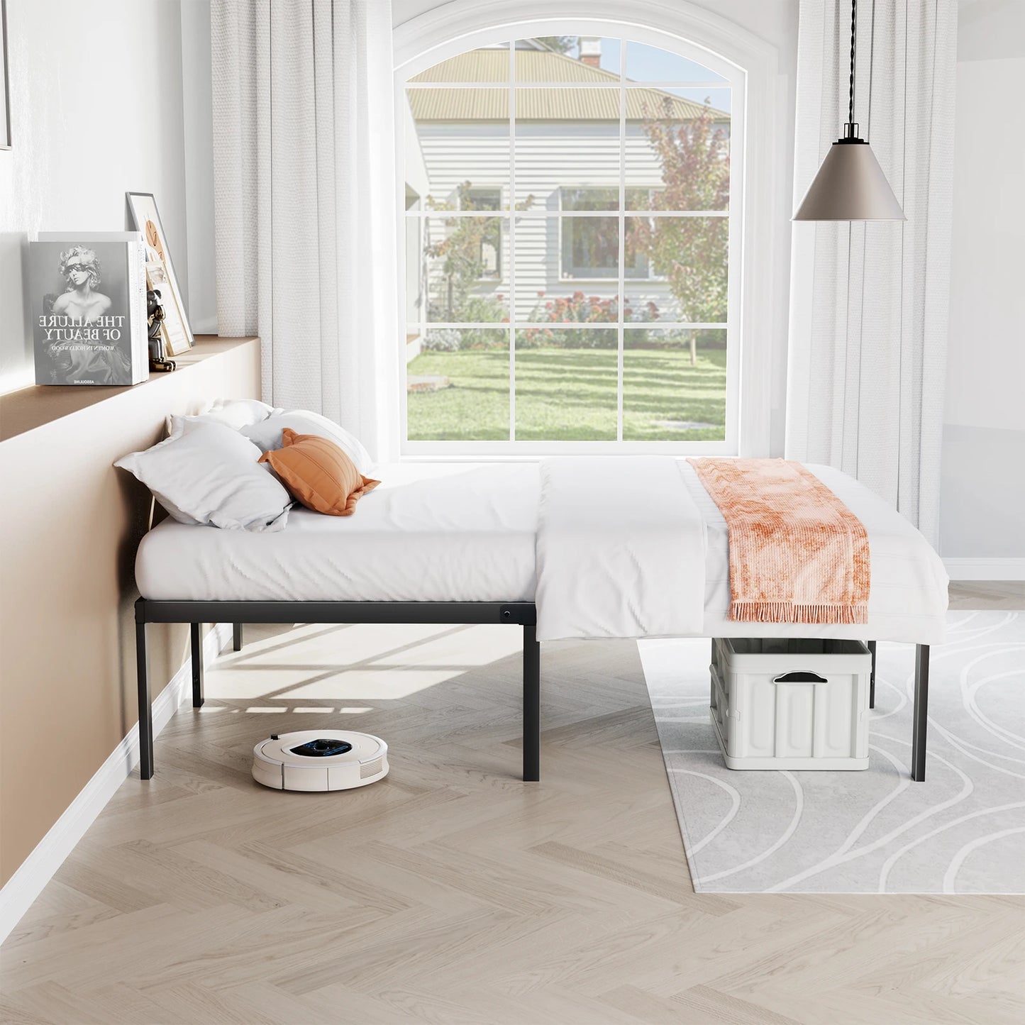 JHK Basic Metal Platform Bed Frame With Storage Slat Support