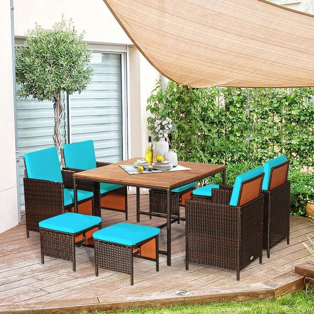 9 Piece Rattan Wicker Patio Dining Set Outdoor Furniture With Cushions Weather Resistant