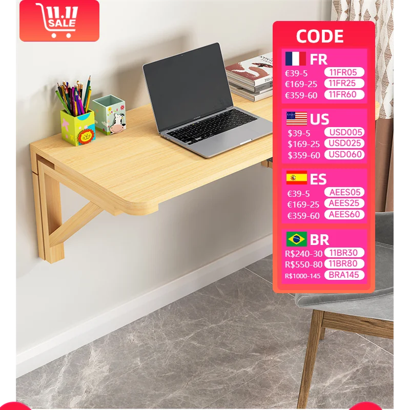 FoldedSolidWoodSpaceSavingFoldingWallDeskForLaptopAndStudentStudyUnitProPremiumEdition
