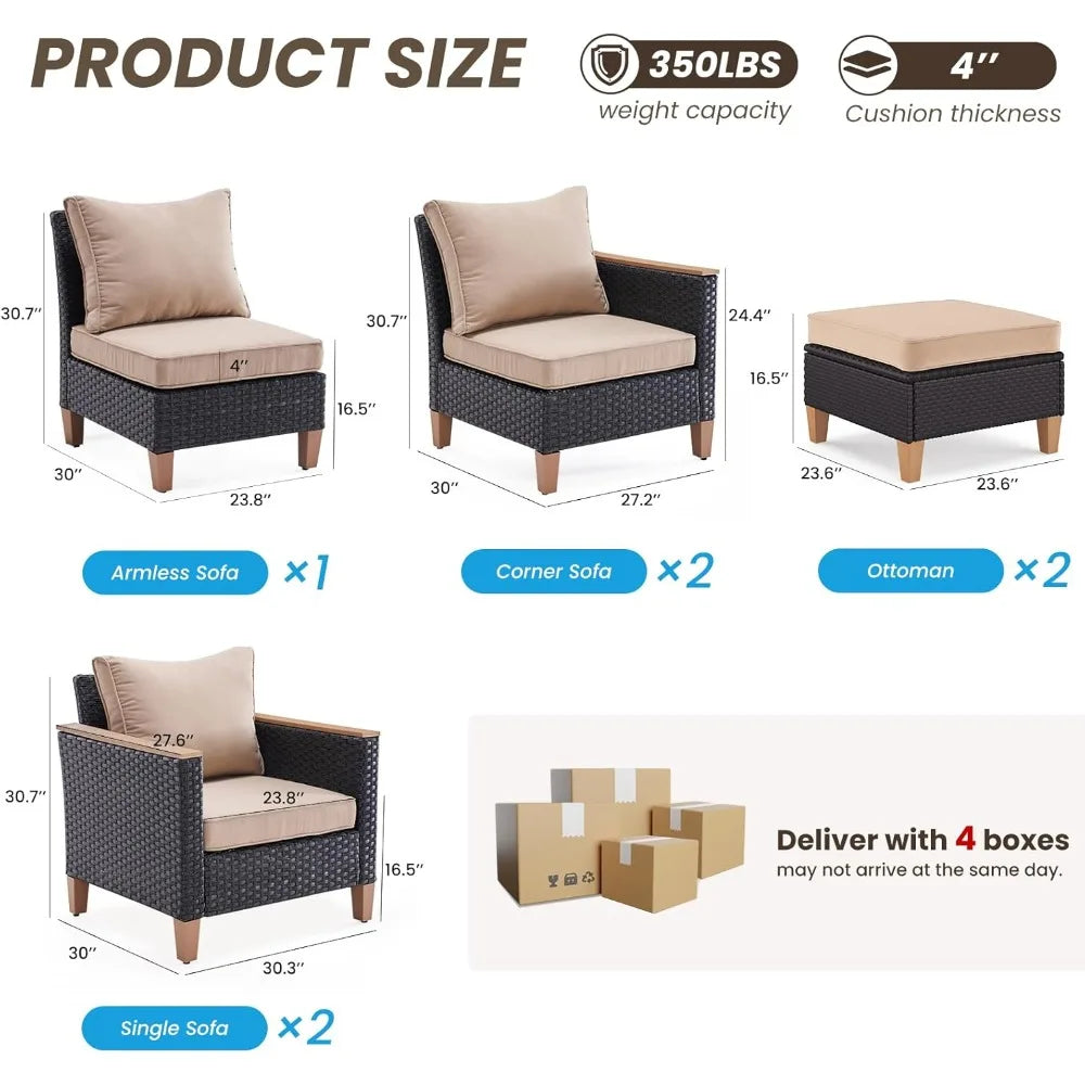 ZHUXIANG OutdoorLiving 7 Piece Patio Conversation Set Cushions Weatherproofing Wicker