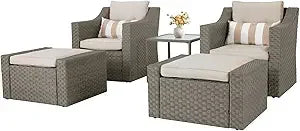 5 Piece Patio Conversation Set Outdoor Wicker With Ottoman Footrest