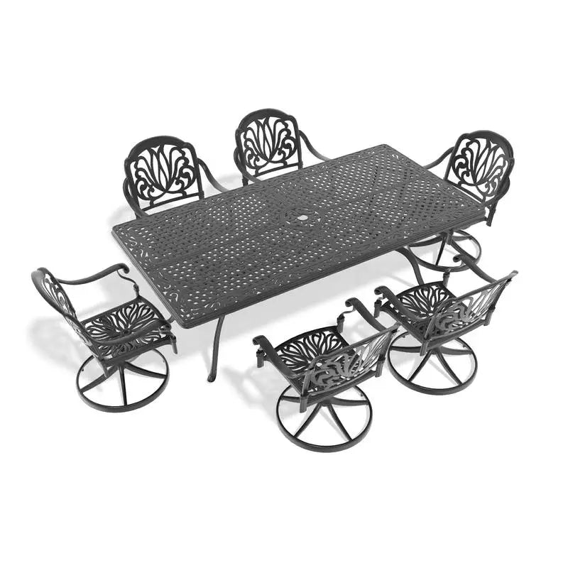 General Outdoor 7-Piece Cast Aluminum Dining Set With Swivel Chairs