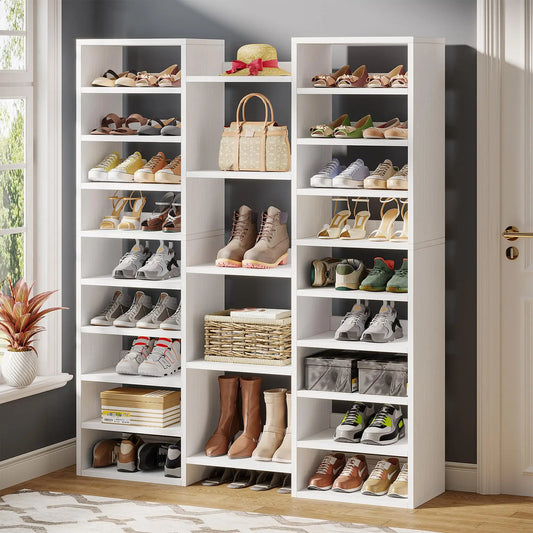 Tribesigns 14-Tier Freestanding Shoe Rack With White Painted Storage Cabinet