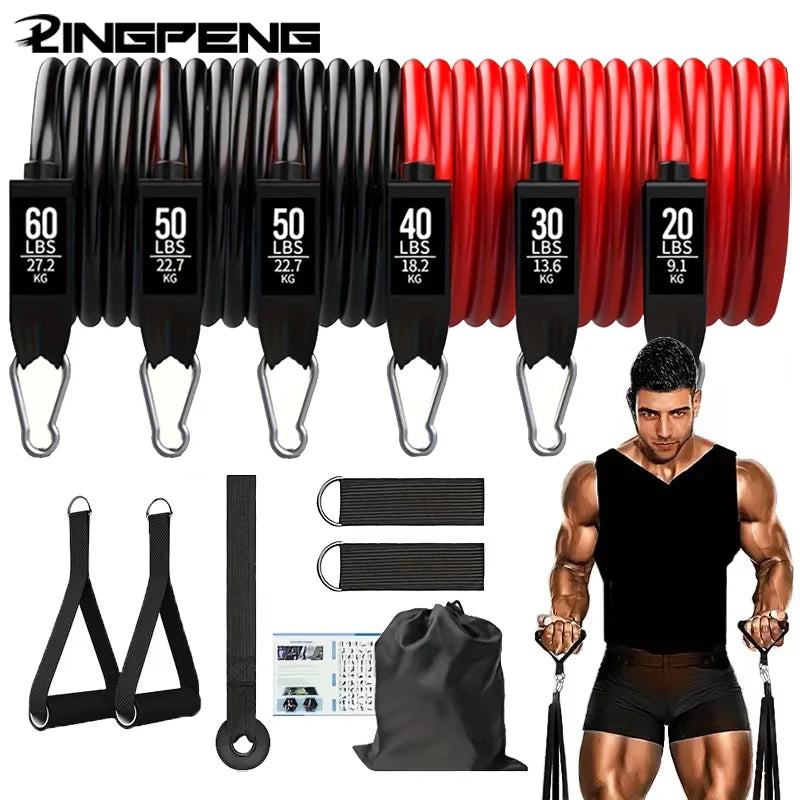 Resistance Bands Set 250lbs With Door Anchor Handles Ankle Straps Carry Bag