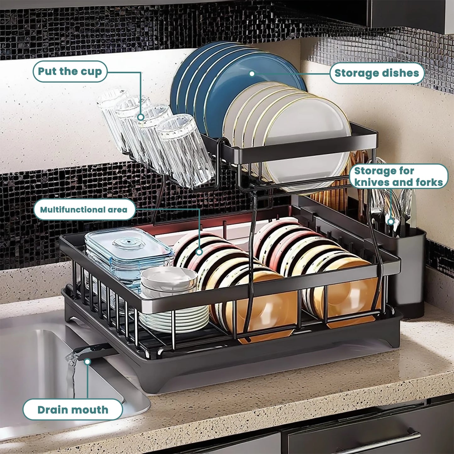 Hign-concerned Ultra TwoTier DishDryingRack For KitchenCountertop Removable LargeCapacity