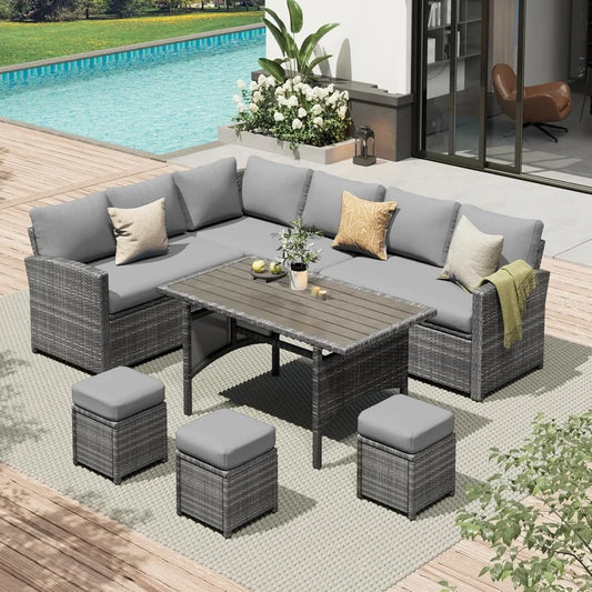 TANGXU Contemporary Outdoor Patio Furniture Set Weatherproof Wicker Conversation Ottoman