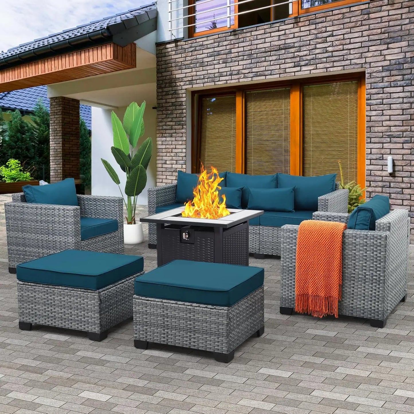 Angduo 6-Piece Wicker Outdoor Patio Furniture Set Weatherproof Conversation Table