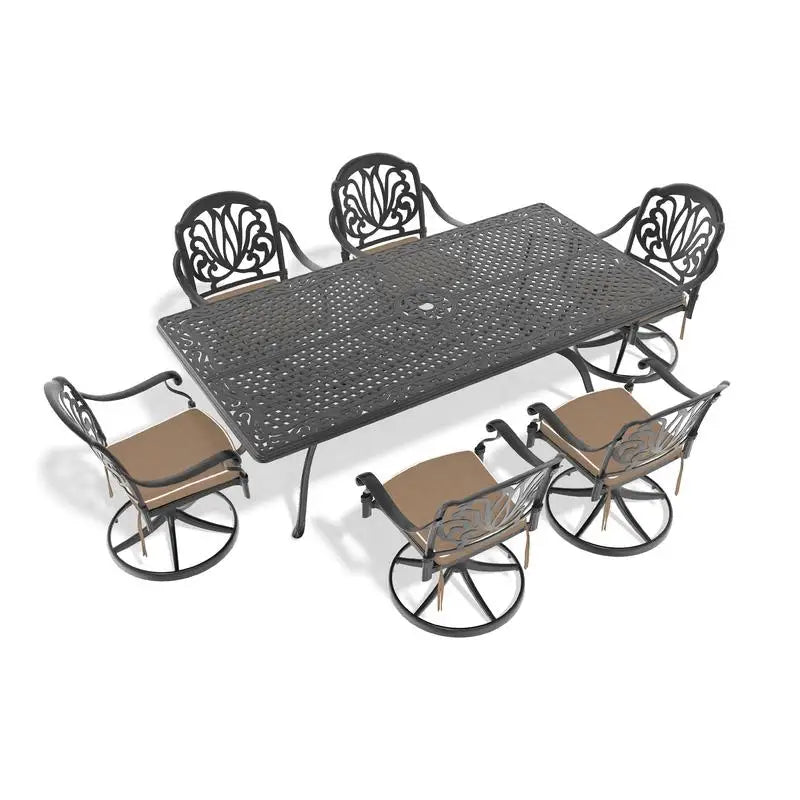 General Outdoor 7-Piece Cast Aluminum Dining Set With Swivel Chairs
